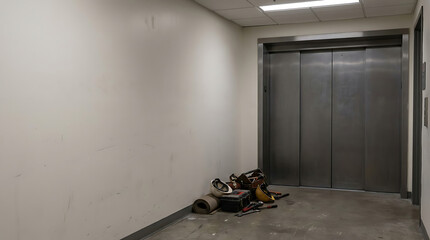 Fototapeta premium Elevator doors out of service isolated on a clean white background