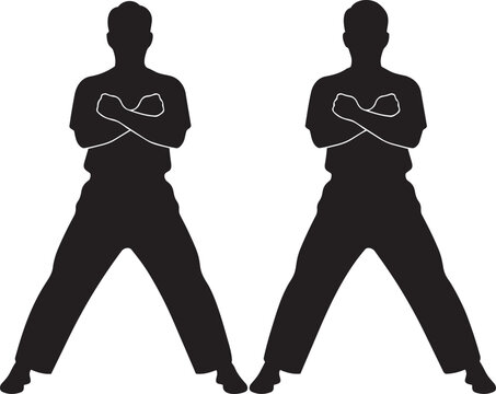 Silhouette of a woman doing jumping jacks or standing in a star pose