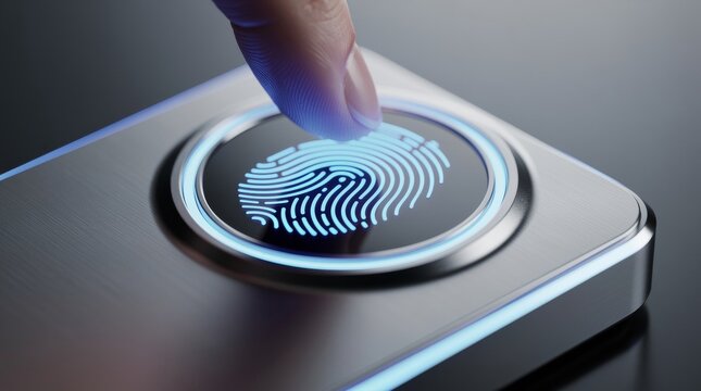 Finger is scanning biometric identifier on futuristic security device