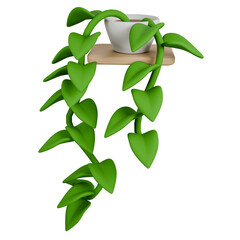 Green plant with heart shaped leaves in a white pot on a shelf. © altafbeta
