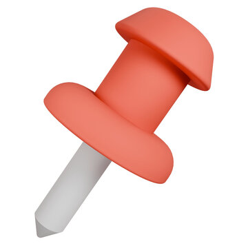 Orange pushpin with white pin isolated on green background.