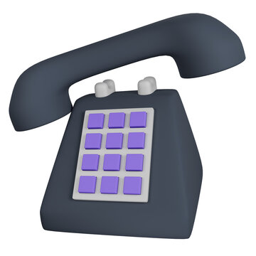 Retro rotary telephone with purple buttons and receiver lifted.
