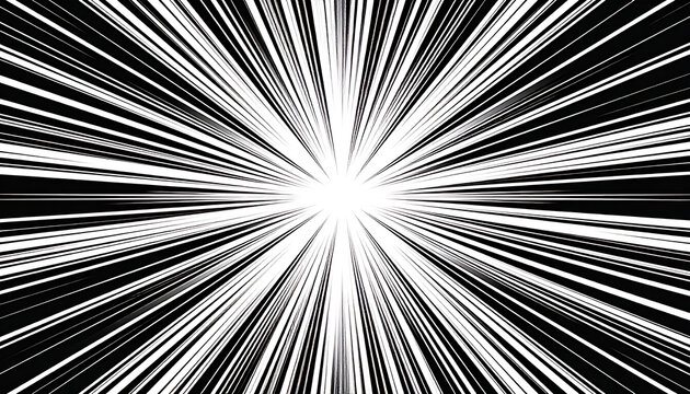 Speeding light burst effect with radial lines and dots emanating from center, abstract energetic background