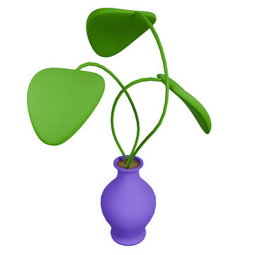 Stylized green plant in a purple vase with a plain background.