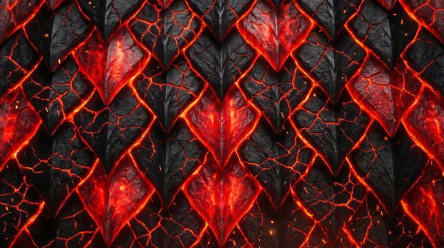 Dragon Fire Scale Red Black Lava Crack Macro Volcanic Glow Background