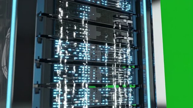Futuristic Data Server Tower with Blinking Lights - The video showcases a sleek, futuristic data server tower featuring intricate patterns of blinking lights.