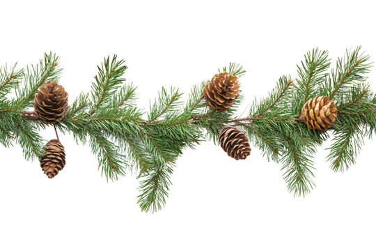 Green Pine Branch With Closed Cones On Black Background Evening Light needles evergreen