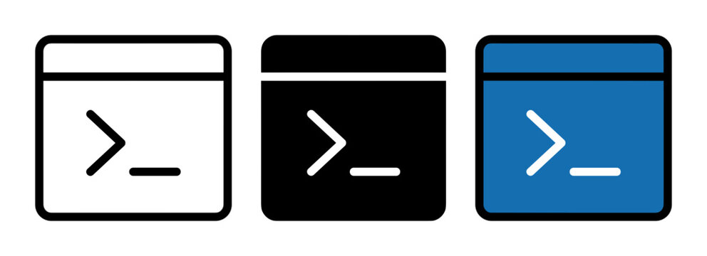 Command line interface icon set for coding and development outline, solid and color styles, white background