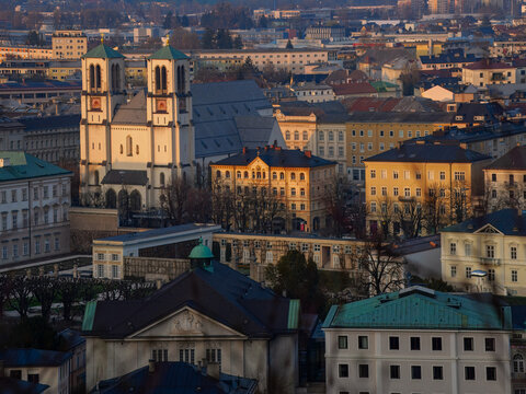 View of Andrakirche Salzburg from the Festung Hohensalzburg (Fortress Hohensalzburg towers), Salzburg, Austria