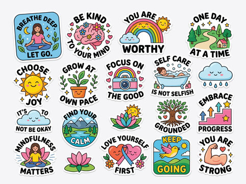 Colorful Self Care Motivational Stickers.