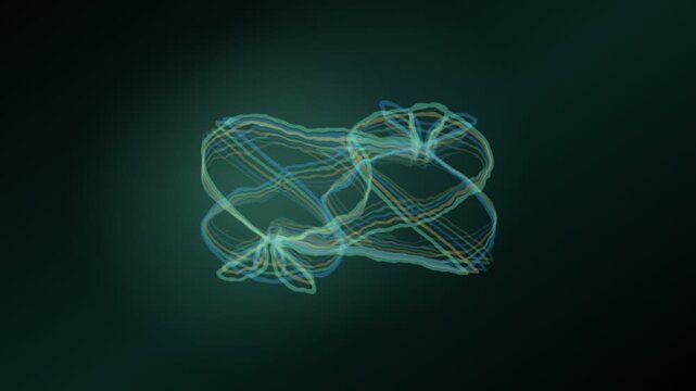 Abstract colorful wireframe structure rotating in dark digital space
