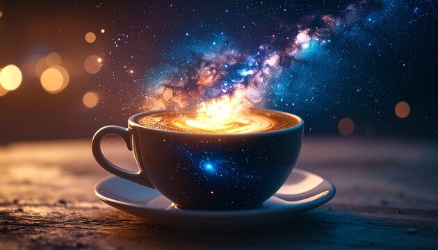 Cosmic Coffee - A Cup of the Universe in a Dreamy Setting.