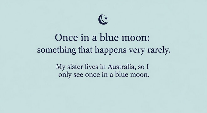 Rare phrase, once in a blue moon, idiomatic expression, text