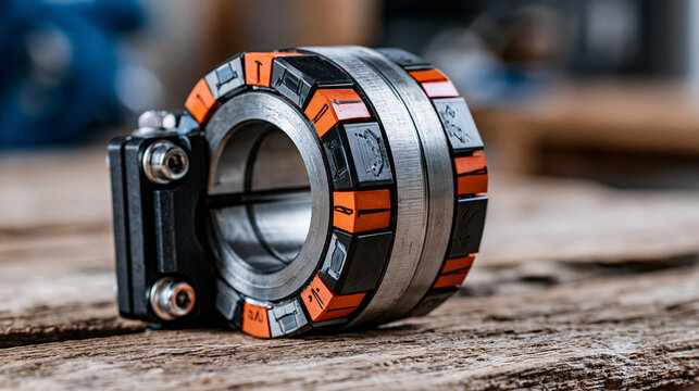 Wheel encoder magnetic ring pressed onto hub shaft collar, Hall effect sensor PCB bracket bolted radially, neodymium pole segments alternating polarity marked with ink, shaft keyway slot machined th