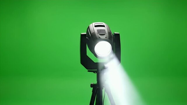 Rotating Projector Light Against Green Screen - A dynamic video showcasing a black projector light emitting a focused beam.