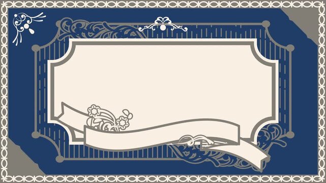 アンティークな扉が開いてリボン付き装飾カードが現れるアニメーション素材