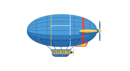 Vintage Blue Airship Blimp Zeppelin with Gondola and Propeller, Retro Transport Illustration © Langsung