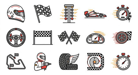 Obraz premium Race Car and Motorsport Icons Set