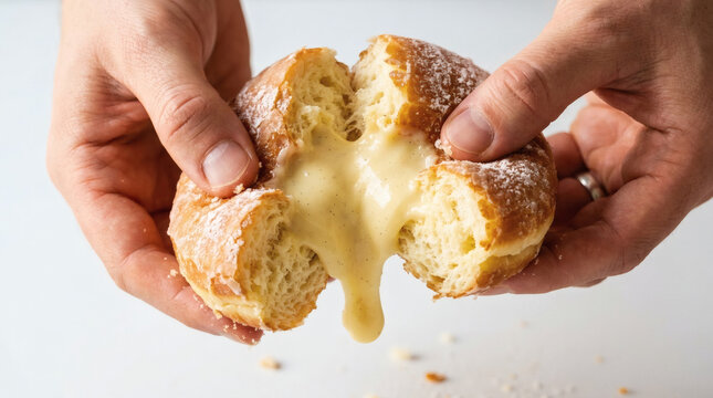 Hands holding a broken donut.
