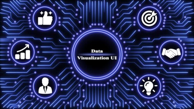 Data visualization ui with glowing blue circuitry background