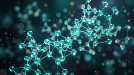 Abstract image of molecular structure with glowing interconnected spheres, showcasing science and technology concepts. © Zebbo