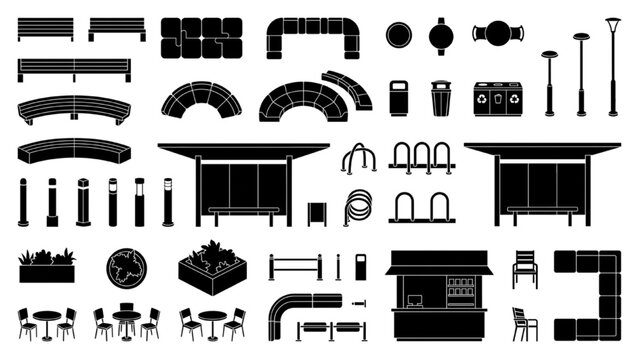 Outdoor Furniture CAD Block Collection with Pavilions Seating Tables and Public Space Layouts
