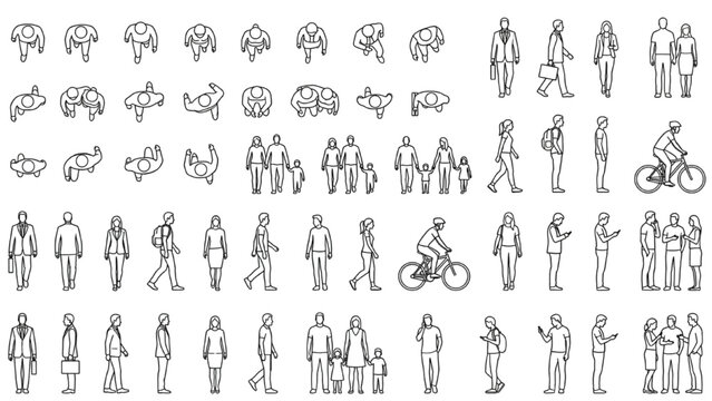 Human Figure Top View CAD Block Collection with Walking Standing and Grouped People Plan View Symbols