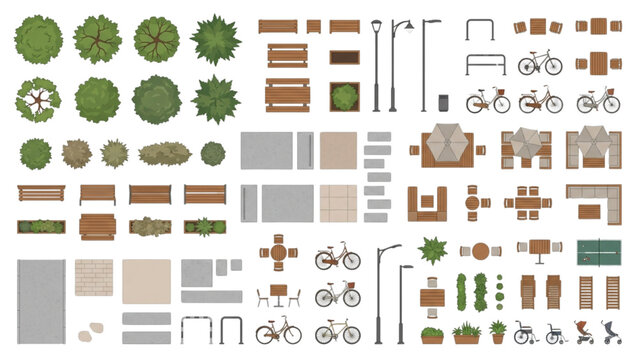 Landscape Site Plan CAD Block Collection with Trees Furniture Pathways and Urban Design Elements