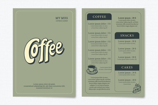 Vintage Sage Green Coffee Shop Menu Design Template - Retro Cafe Menu with Coffee & Bakery
