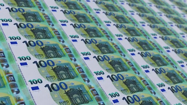 Lots of euro banknotes. 4k looped video. Smoothly moving euros banknotes. 100 Euros Money flying around Animation. European Euro Bill Falling Money Green Screen Animation &mdash; Cash Rain Effect Video