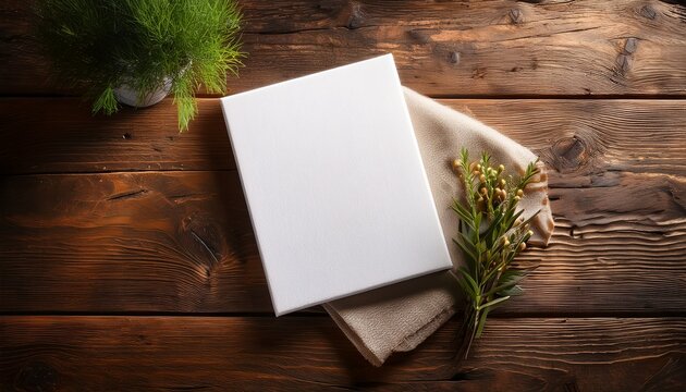 Blank Canvas On Rustic Wood Table