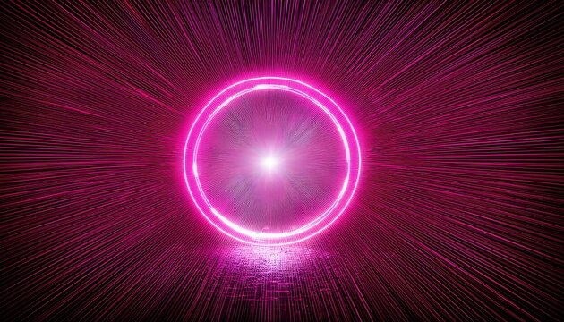 Bright Magenta Glowing Circular Portal With Radial Light Rays On Dark Background