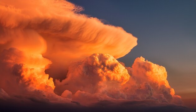 Textured Dramatic Cumulus Orange Heap Of Clouds On Sky At Sunset Natural Background
