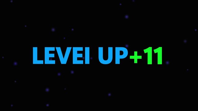 Level up pixel 211displayed in pixelated text over a blck. Retro pixelated "Level Up" text glows with achievement, inspiring progress and victory. Motion graphics of gaming concept.