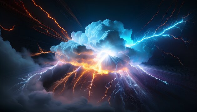 Powerful Explosion Of Neon Lightning Inside A Dark Storm Cloud Glowing Smoke Effects Cinematic Digital Art Ultra Realistic Render 2
