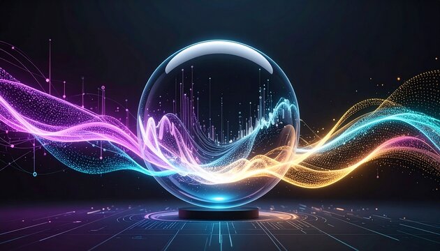 An abstract 3D visualization of an artificial intelligence core, represented as a pulsating, translucent crystal orb.