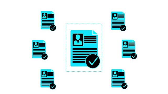Close-up of person neon glow line with digital approved document icons signifying file verification verify concept.