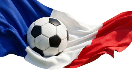 French flag waving with soccer ball national sports symbol of france europe football game patriotism celebration. © Zebbo