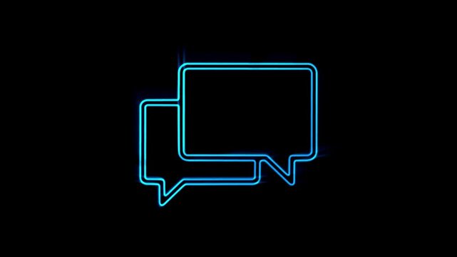 Chat bubble neon glowing line animation on black background.