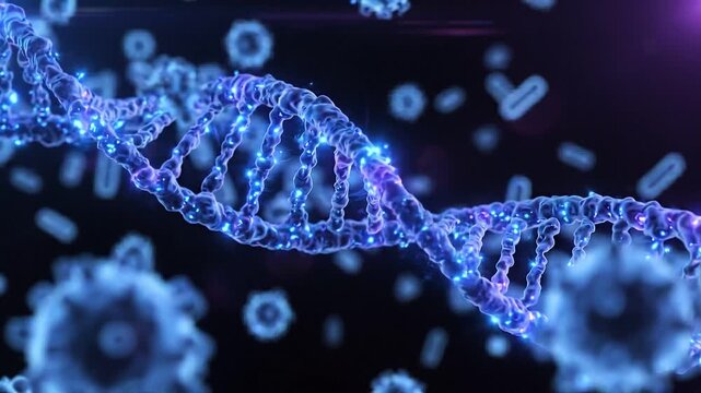 3D DNA Strand Illustration on Blue Scientific Background