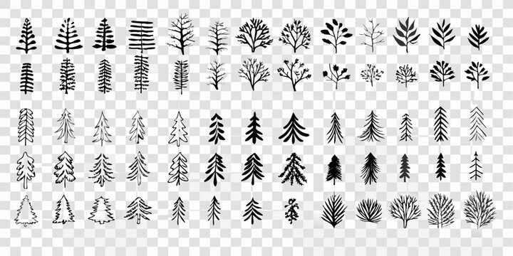tree icons in sketchy black and white style