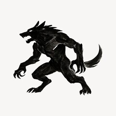 Naklejka premium Fierce werewolf silhouette illustration.