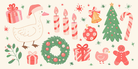 Obraz premium whimsical christmas illustration set with festive elements