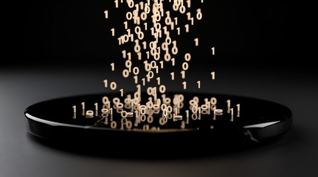 Binary Code Numbers Falling into Dark Surface
