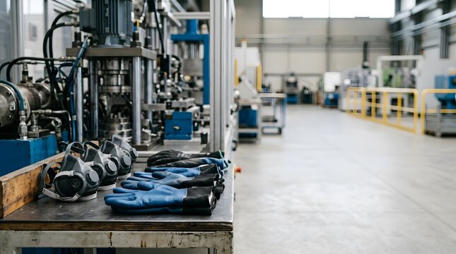 industrial safety equipment station with protective respirator masks and work gloves supporting workplace compliance and occupational health standards