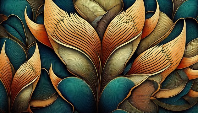 art of fish scales and fins pattern in vintage style