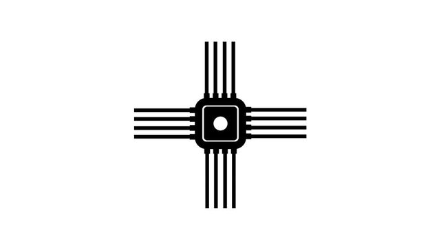 Microchip line icon, computer processor icon, simple logotype CPU icon animation. line animation. Electronic component animated icon. Moving signals, 