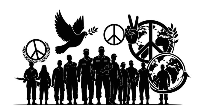 People standing in a line silhouette.