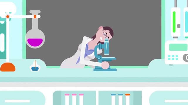 Female Scientist Working with Microscope in Laboratory Animation