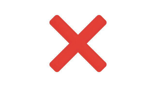 bold red x mark icon isolated on white background for error or cancel symbol